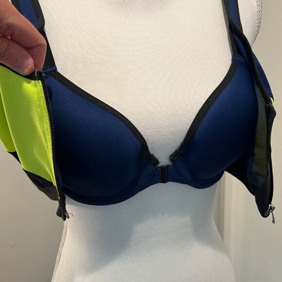 Victoria's Secret VSX Sport Blue & Yellow Zip Underwire Sports Bra, Size 34B - Picture 9 of 13